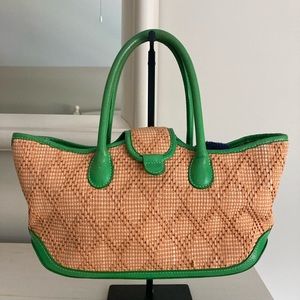 Tusk Straw With Green Leather Handbag